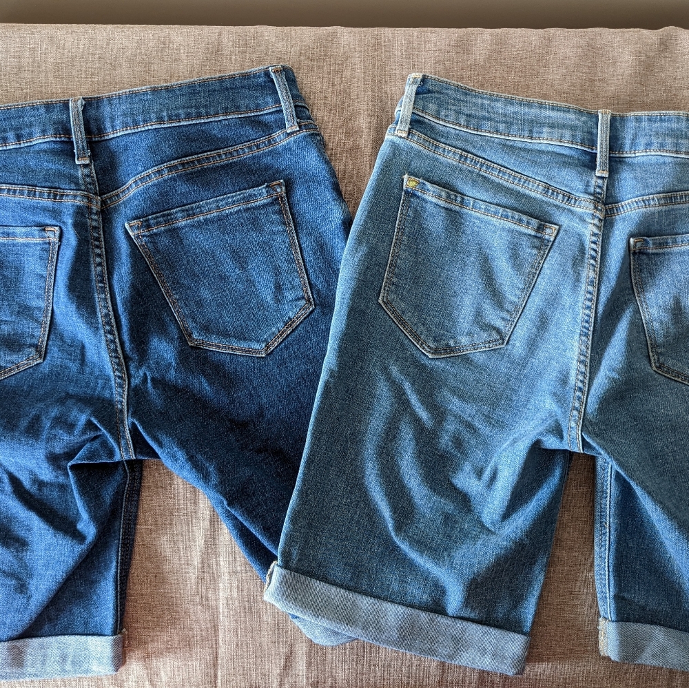 2 Bermuda shorts high rise rolled up leg openings. very gd condition